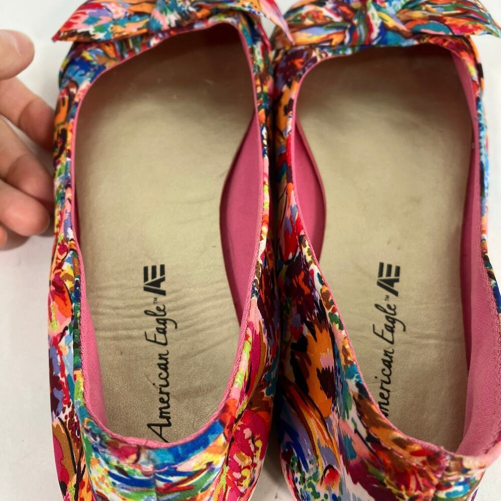 American Eagle Sz 8 Ainsley Boho Floral Ballet Flats w Bow Textile Upper Y2K 90s - Picture 16 of 16